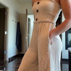 Strapless buttoned pantsuit